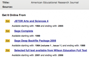 screenshot from UCSB Library Electronic Journals database